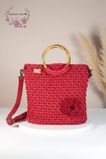 👜 Wooden Handle Bag – Polyester Macramé